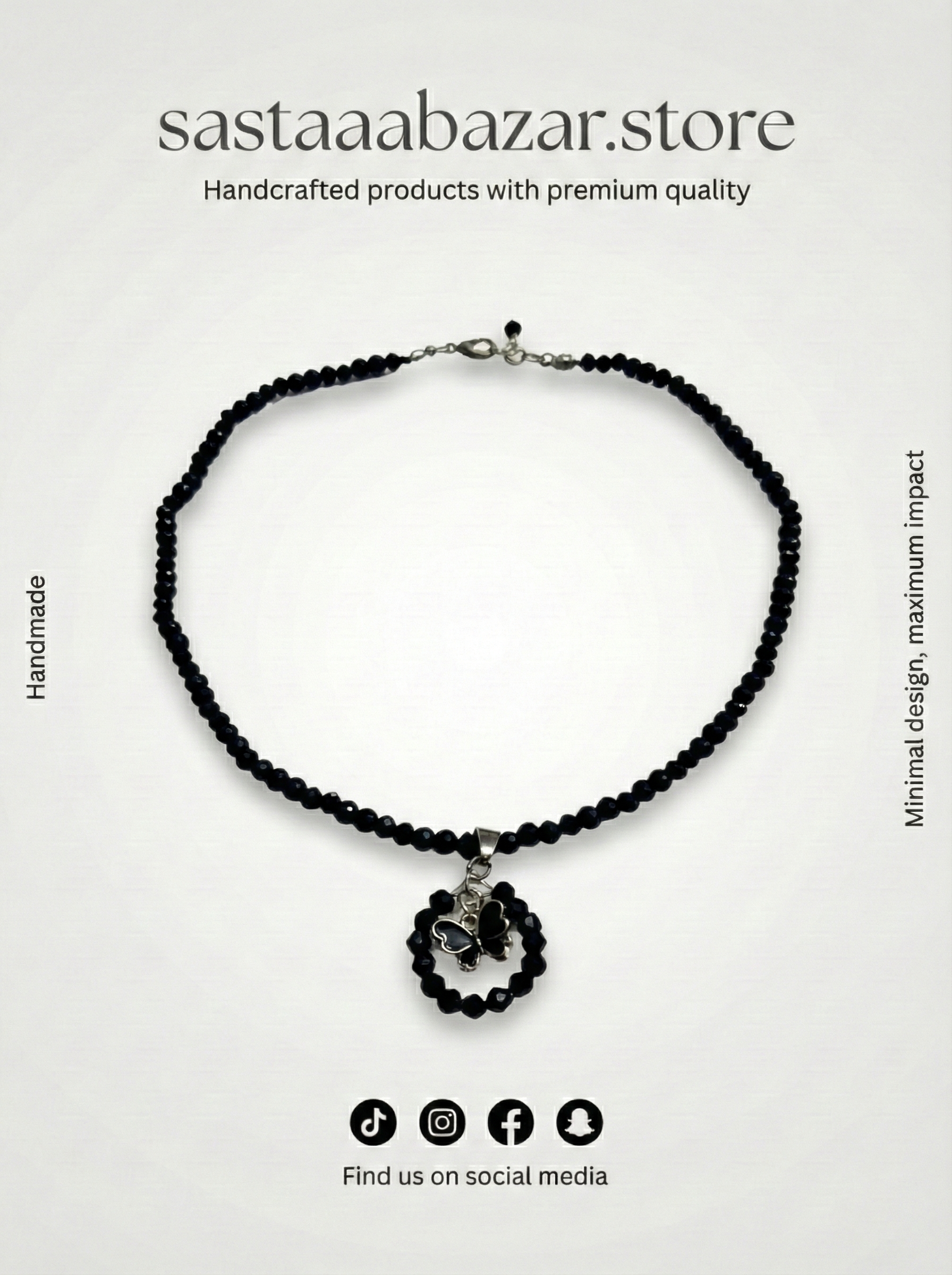 Black Crystal Butterfly Pendant Necklace